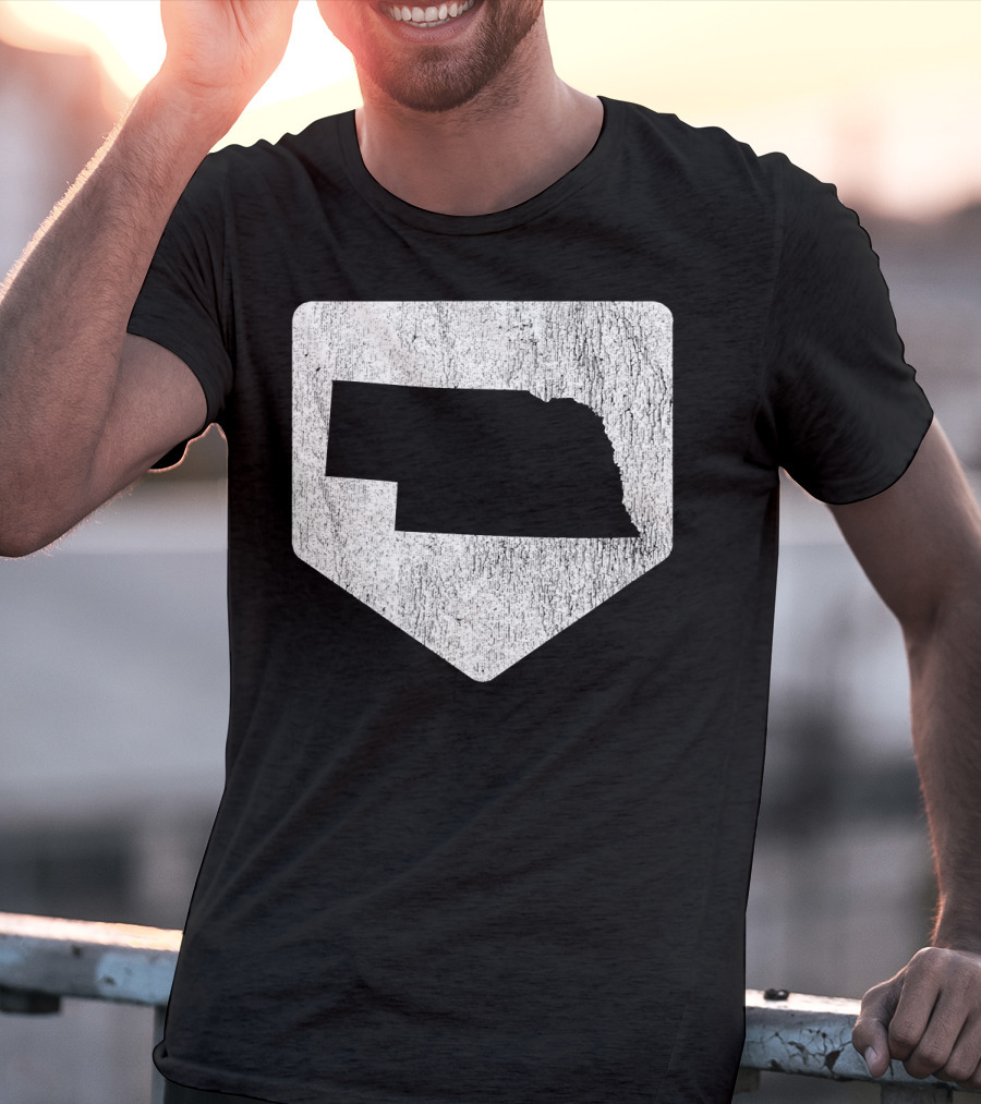 Cool Nebraska Baseball Home Plate State Outline T-Shirt