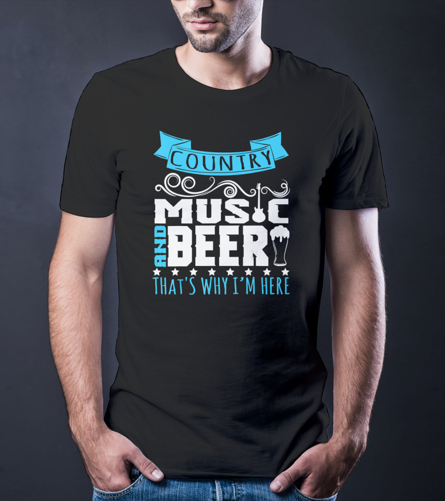 Country Music And Beer That's Why I'm Here Guitar And Pint Glass T-Shirt