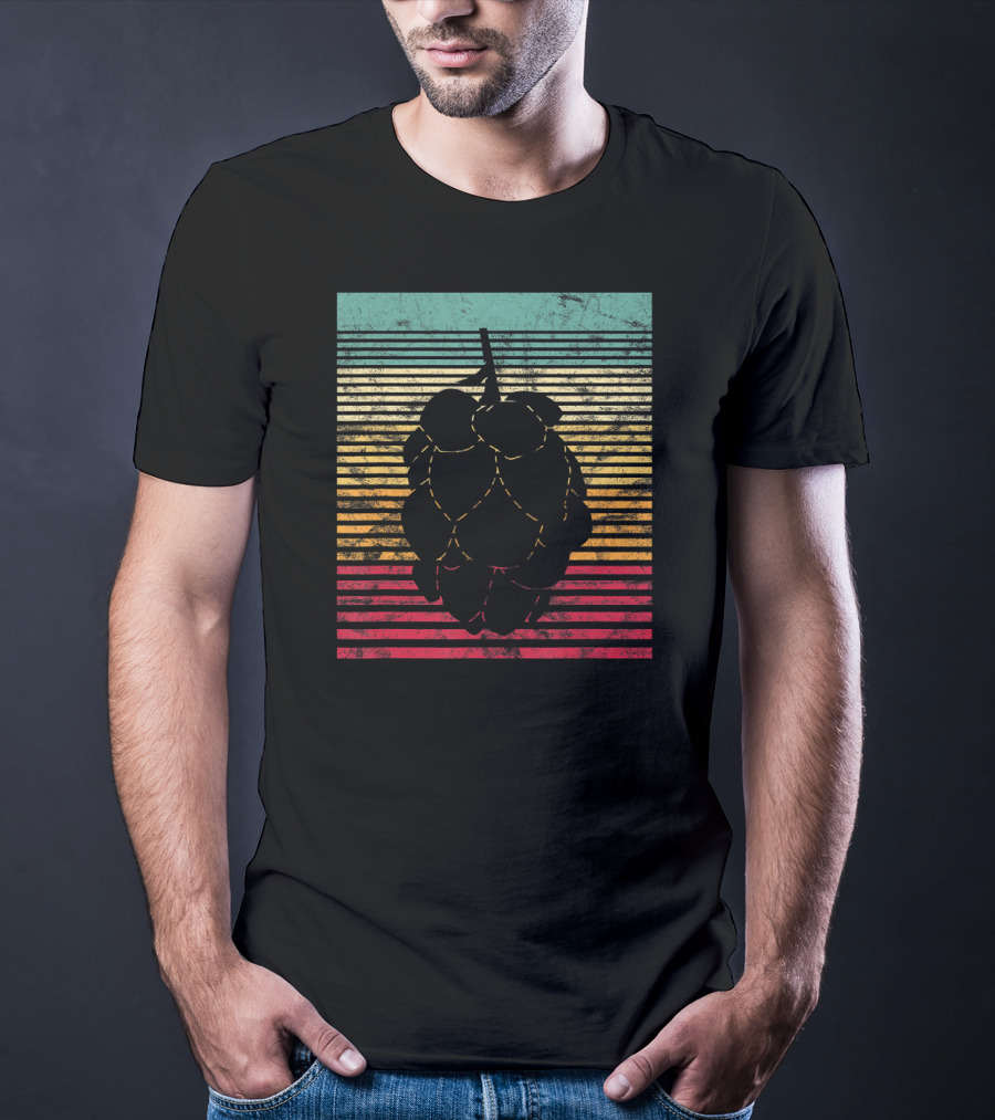 Vintage Hops Leaf Craft Beer Retro Stripes T-Shirt