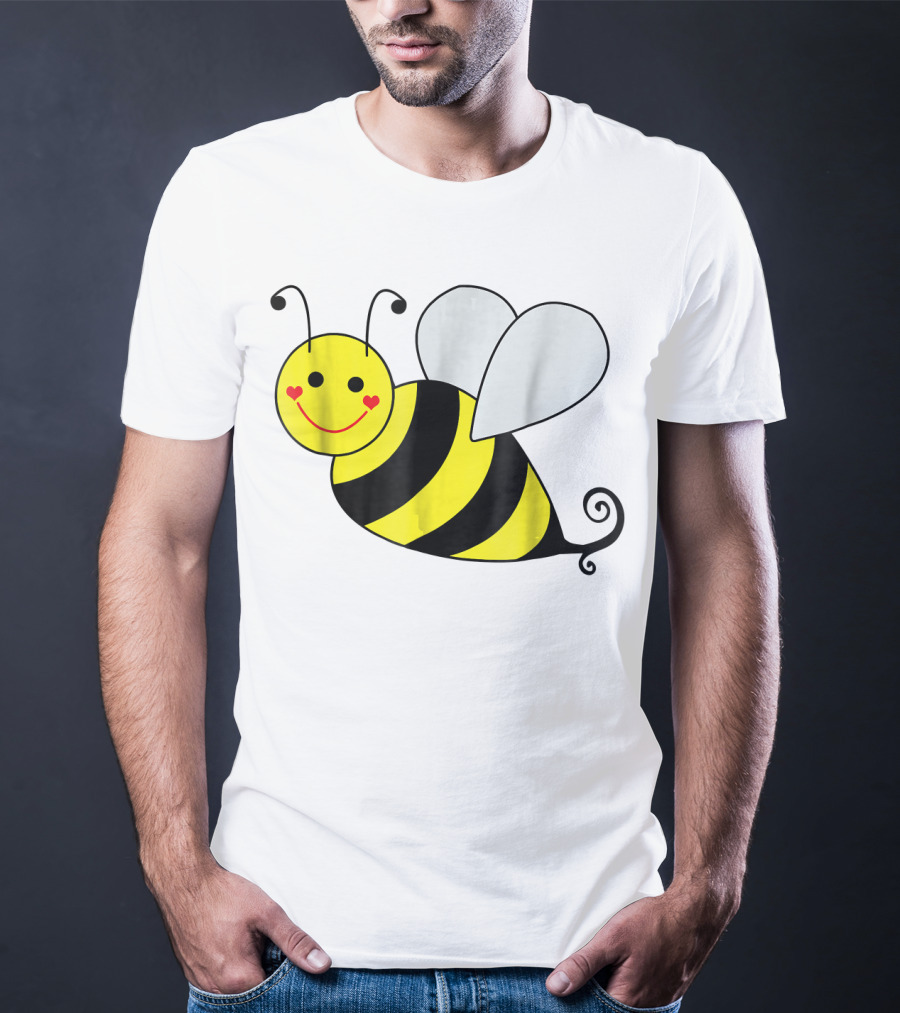 Happy Smiling Cute Bumble Bee With Heart Cheeks T-Shirt