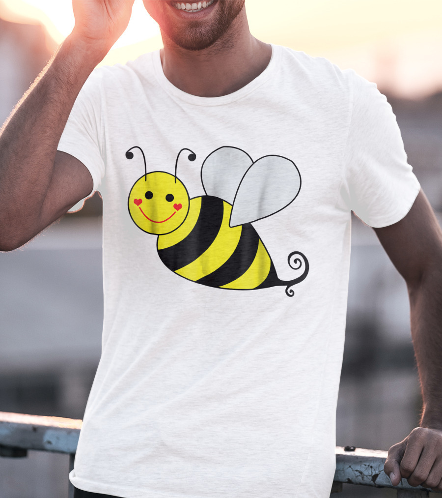 Happy Smiling Cute Bumble Bee With Heart Cheeks T-Shirt