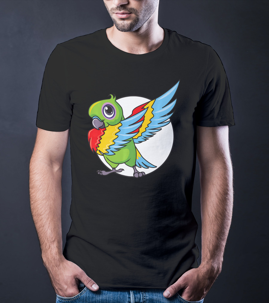 Cute Dabbing Great Green Macaw Parrot Colorful Wings T-Shirt