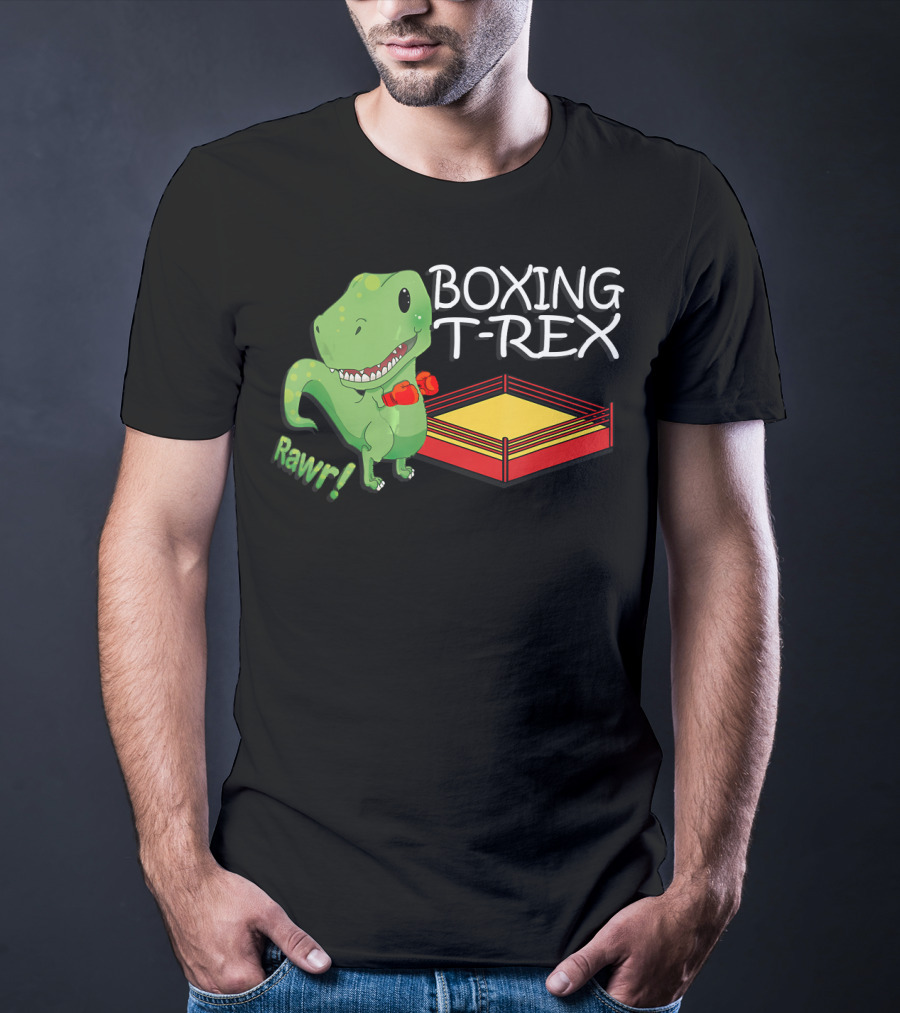 Boxing T-Rex Rawr Dinosaur With Gloves In Ring T-Shirt