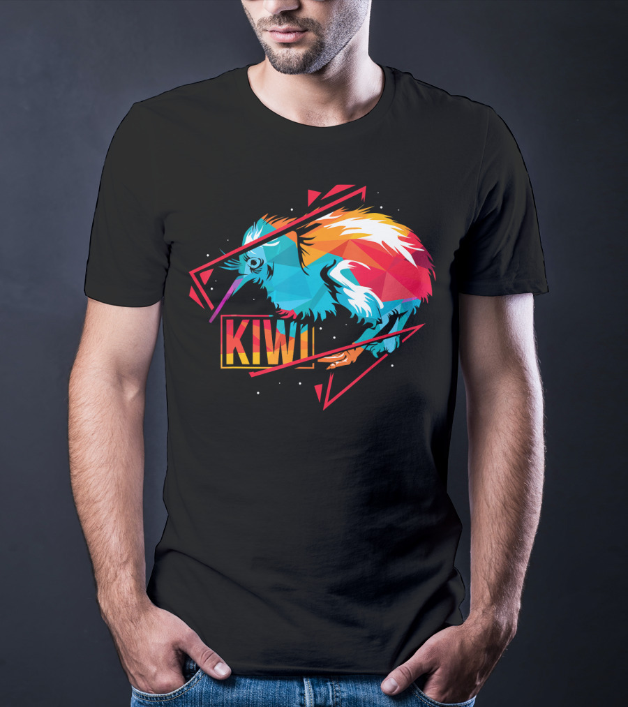 Cute Kiwi Bird New Zealand Colorful Geometric T-Shirt