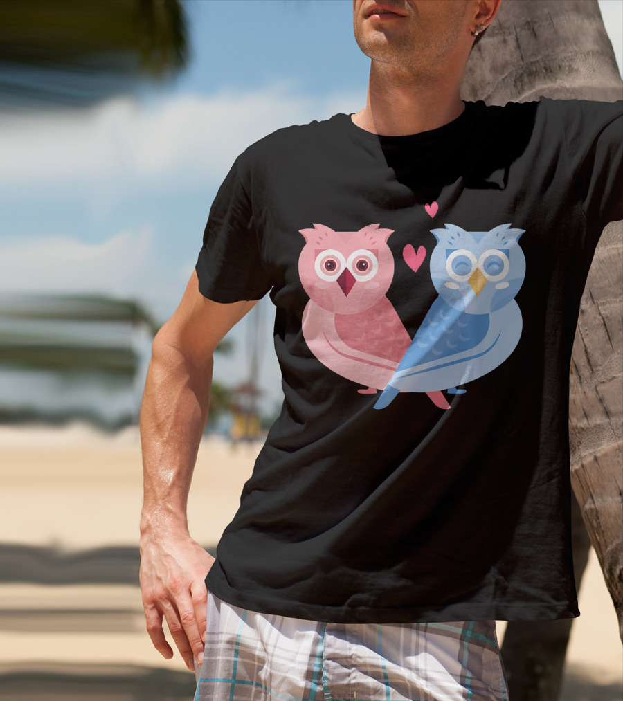 Cute Owls Birds In Love Couple With Hearts T-Shirt