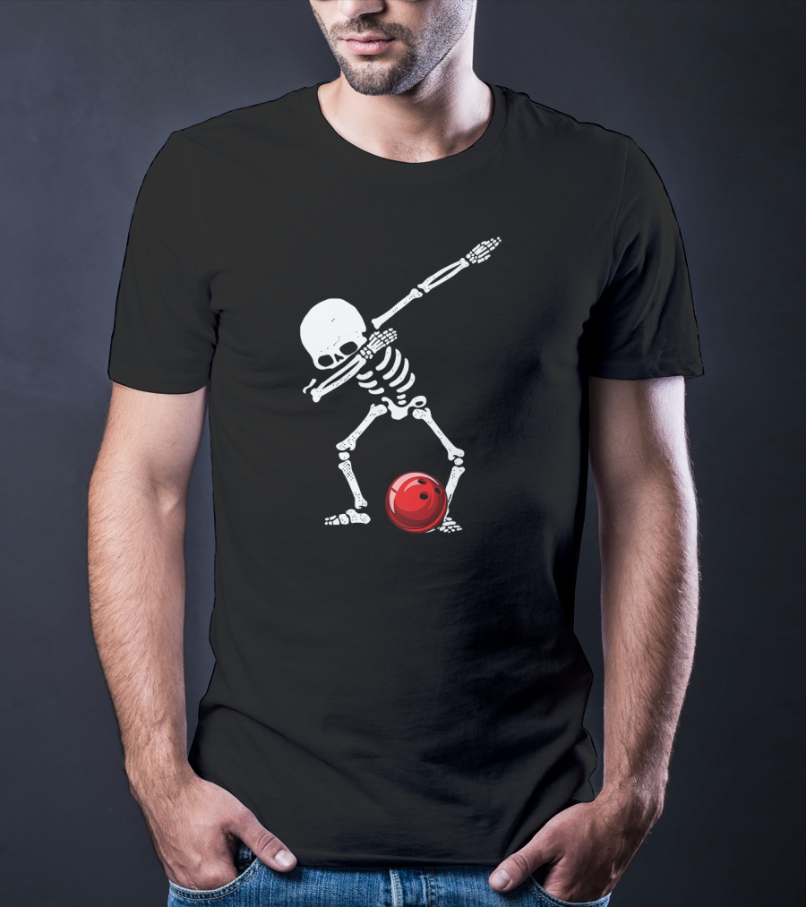 Dabbing Bowling Skeleton With Red Ball T-Shirt