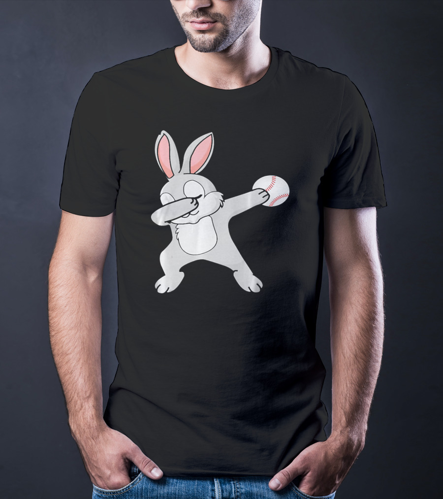 Dabbing Bunny With Baseball Easter Day T-Shirt