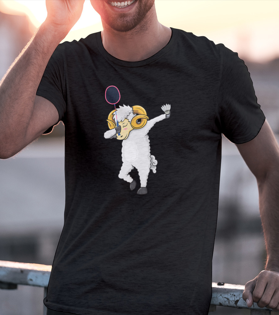 Dabbing Goat Badminton Player With Racket And Shuttlecock T-Shirt