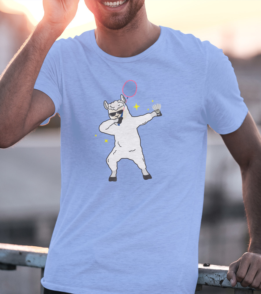 Dabbing Llama Badminton Racket And Shuttlecock T-Shirt