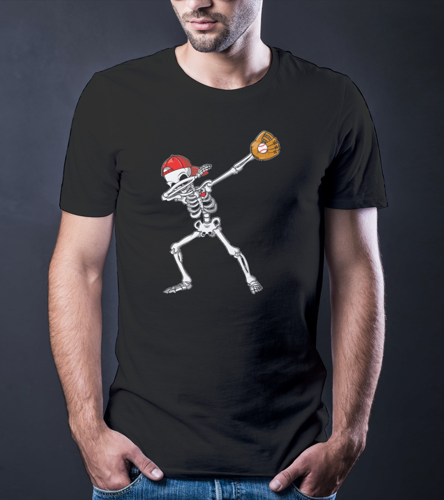 Dabbing Skeleton Baseball Dab Hip With Catcher's Glove And Cap T-Shirt