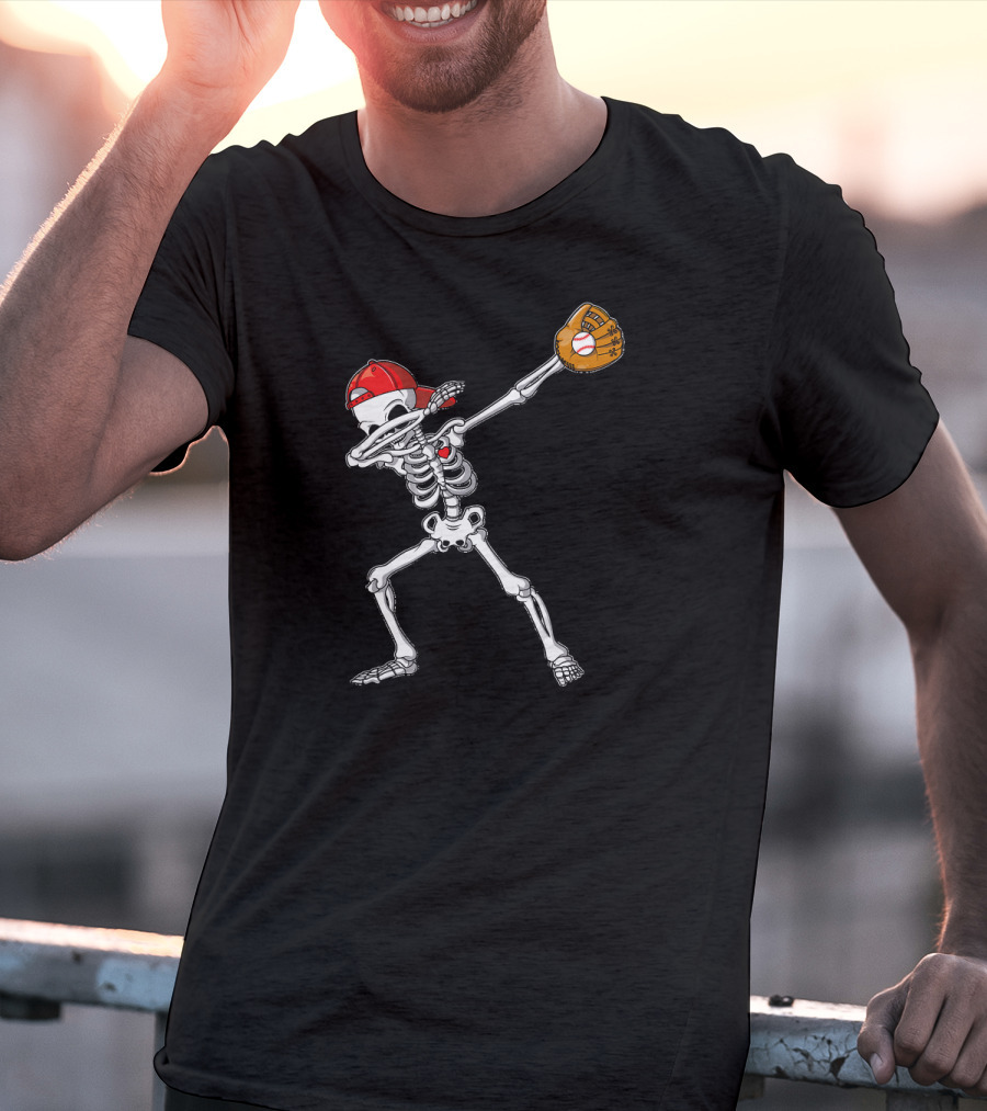 Dabbing Skeleton Baseball Dab Hip With Catcher's Glove And Cap T-Shirt