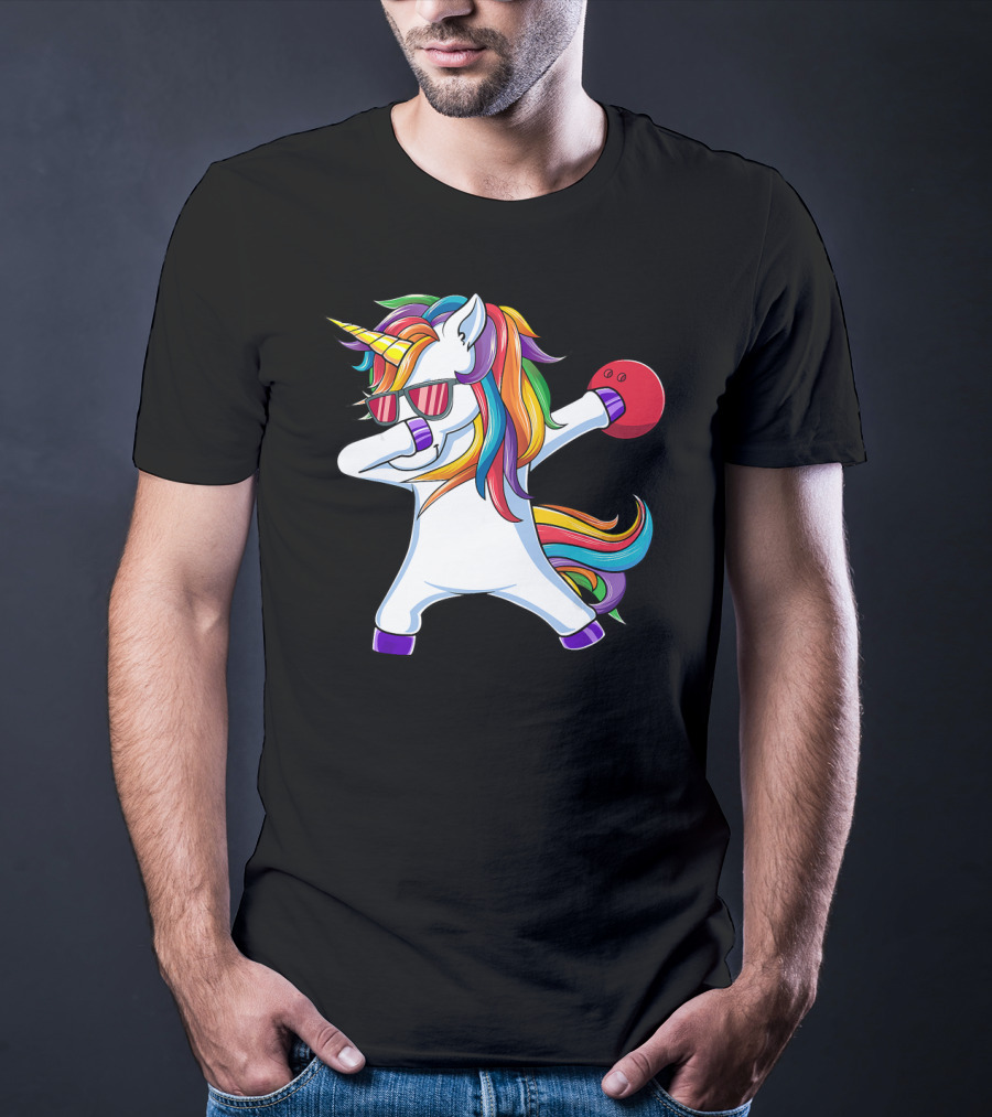 Dabbing Unicorn With Bowling Ball And Sunglasses Iconic T-Shirt