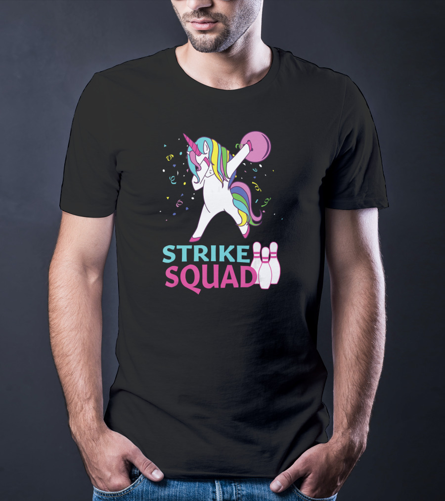 Strike Squad Dabbing Unicorn Bowling Team T-Shirt