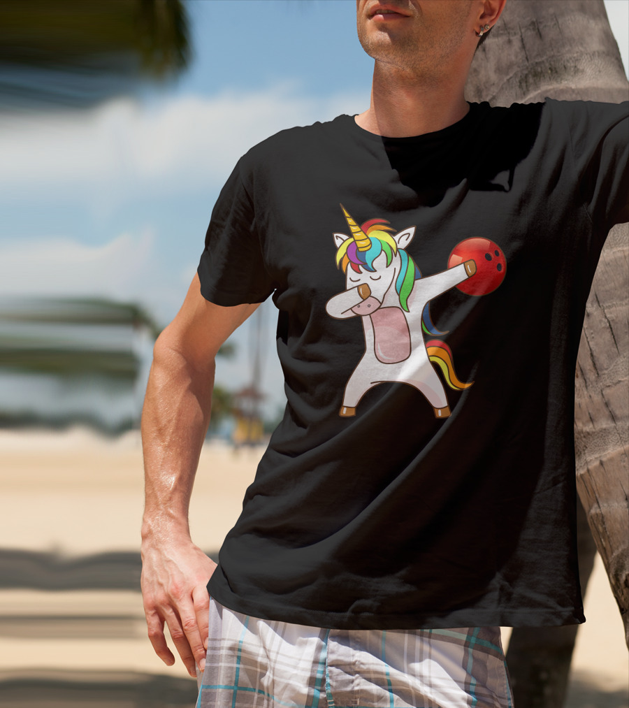Dabbing Unicorn With Bowling Ball Rainbow Unico T-Shirt