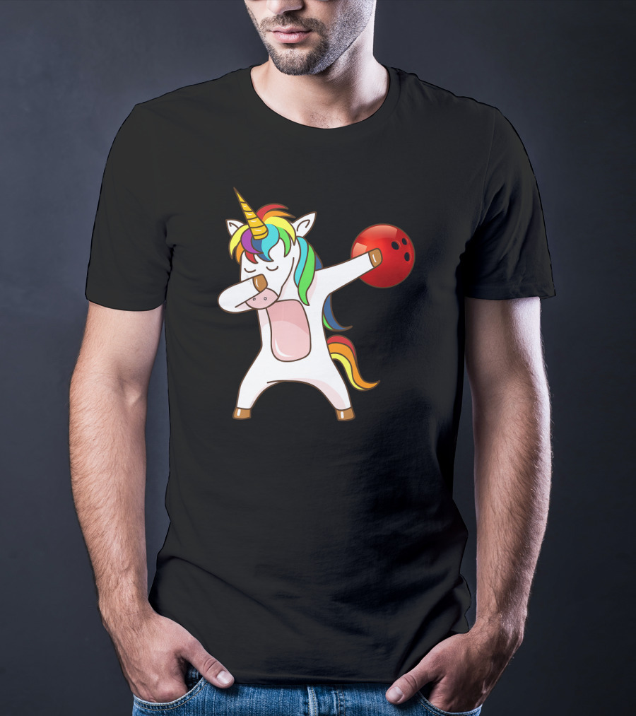 Dabbing Unicorn With Bowling Ball Rainbow Unico T-Shirt