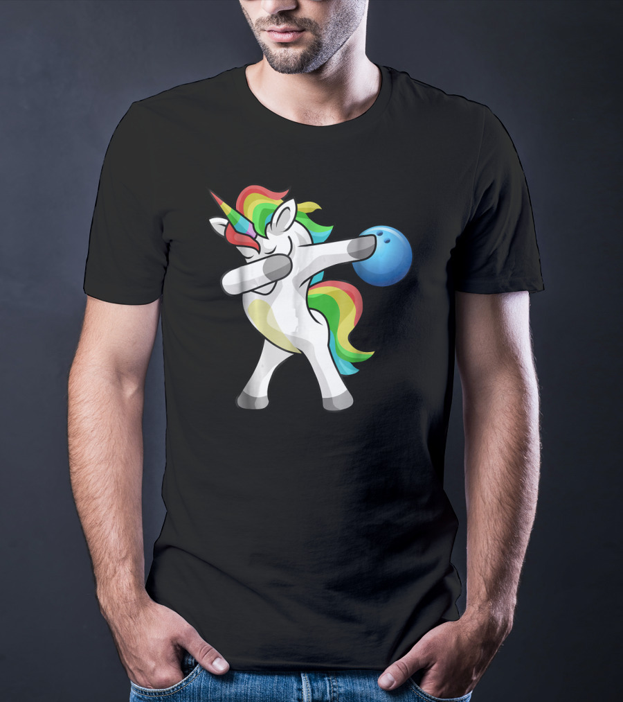 Dabbing Unicorn Rainbow Bowling Funny Dab T-Shirt