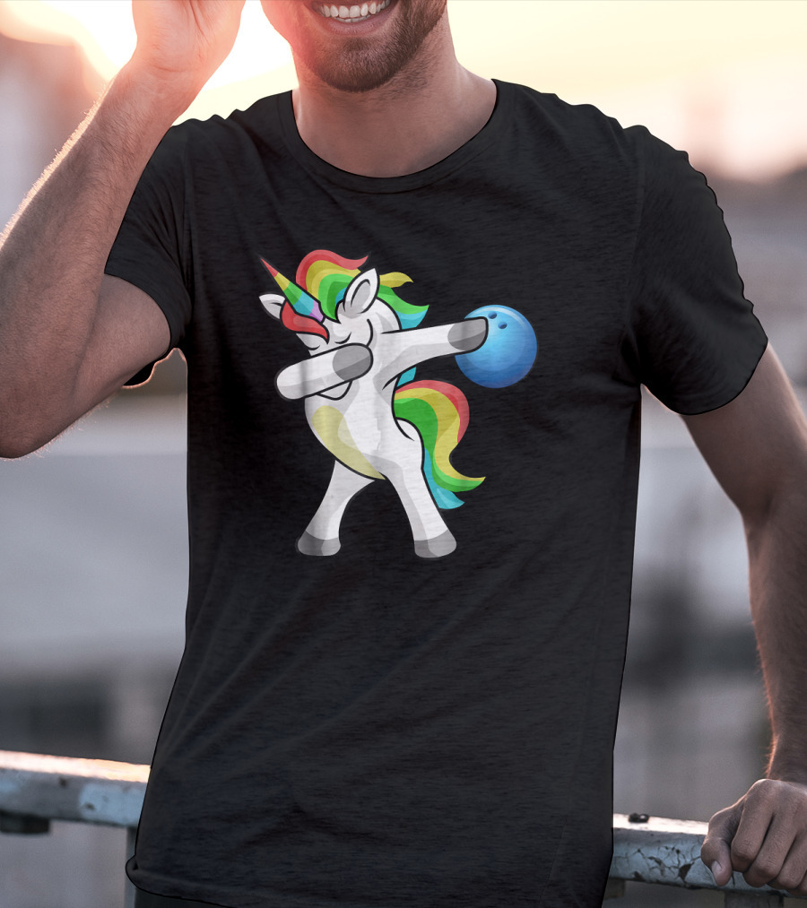 Dabbing Unicorn Rainbow Bowling Funny Dab T-Shirt