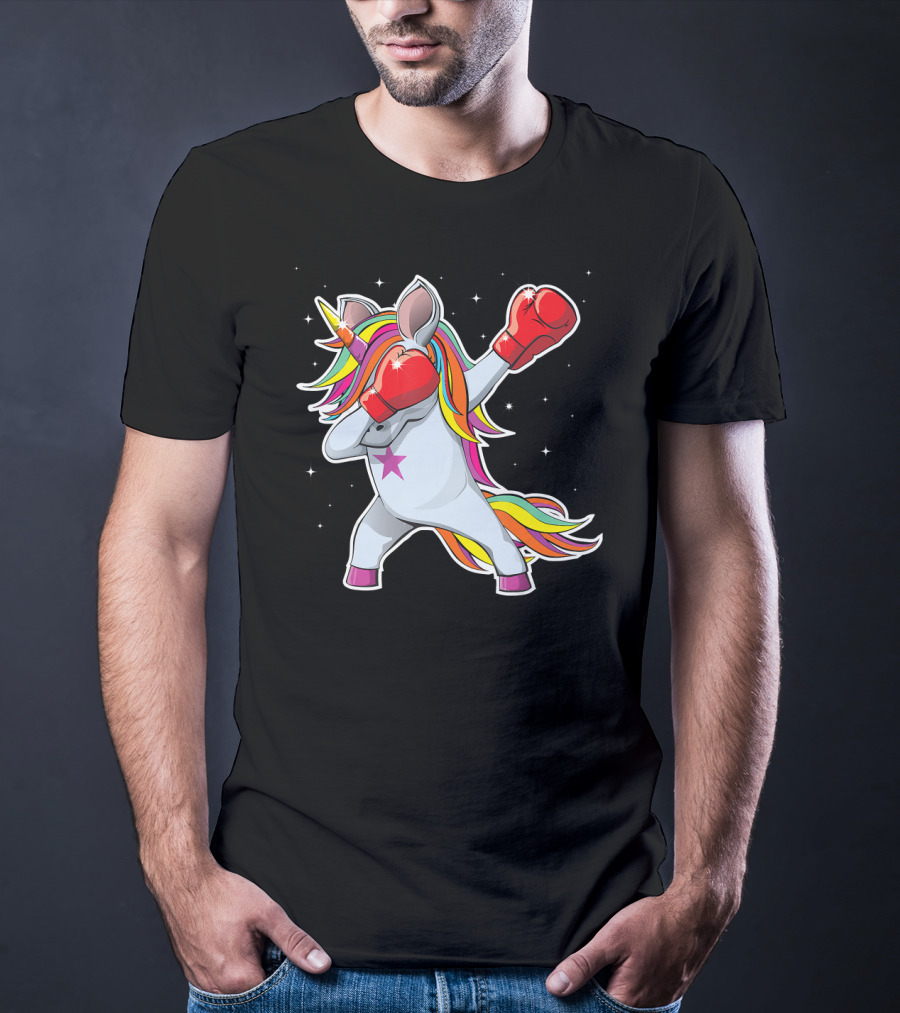 Dabbing Boxing Unicorn With Rainbow Mane And Red Gloves Girl Squad Rules T-Shirt