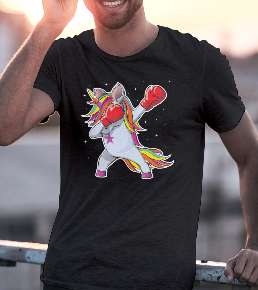 Dabbing Boxing Unicorn With Rainbow Mane And Red Gloves Girl Squad Rules T-Shirt