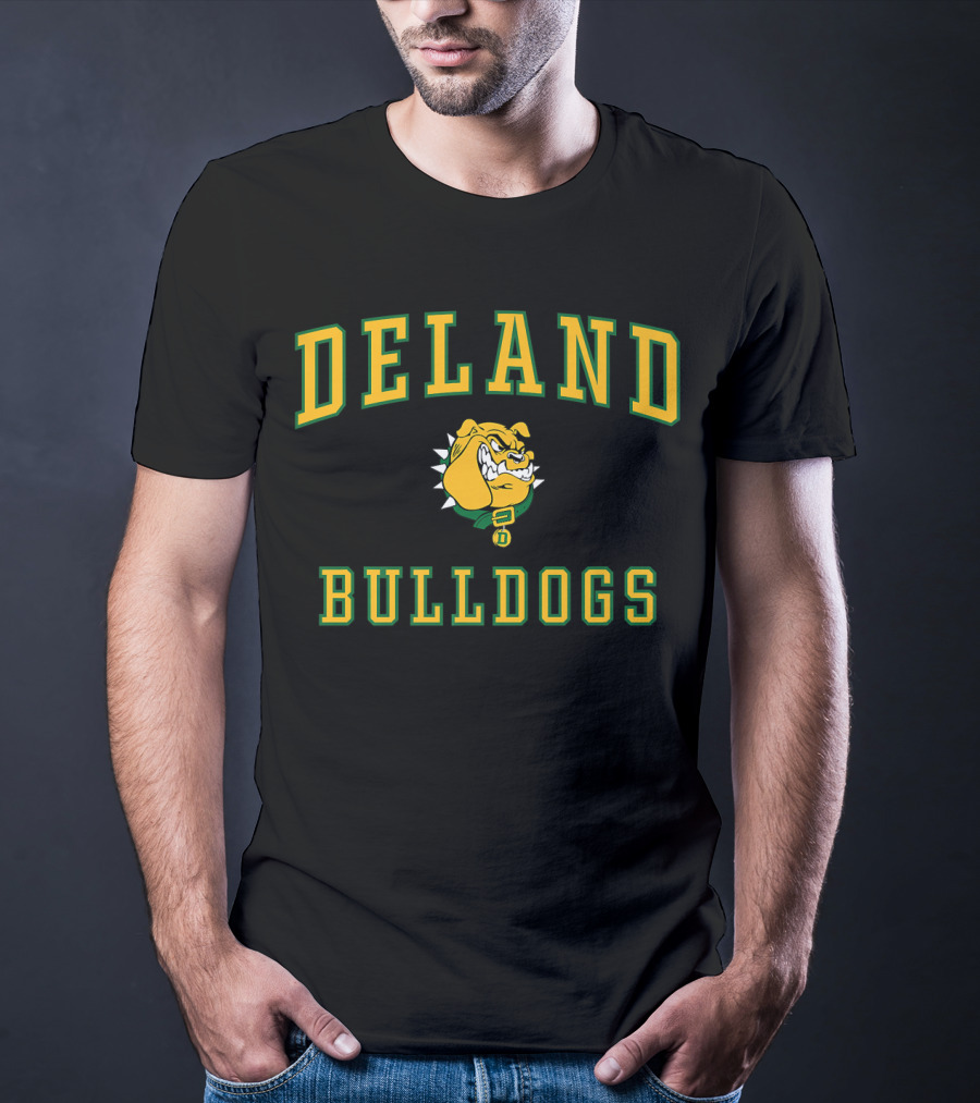 DeLand High School Bulldogs Mascot Logo Yellow Green Text T-Shirt