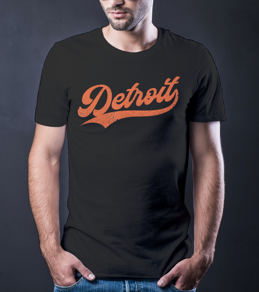 Detroit Vintage Baseball Script Logo Michigan Sports Retro T-Shirt