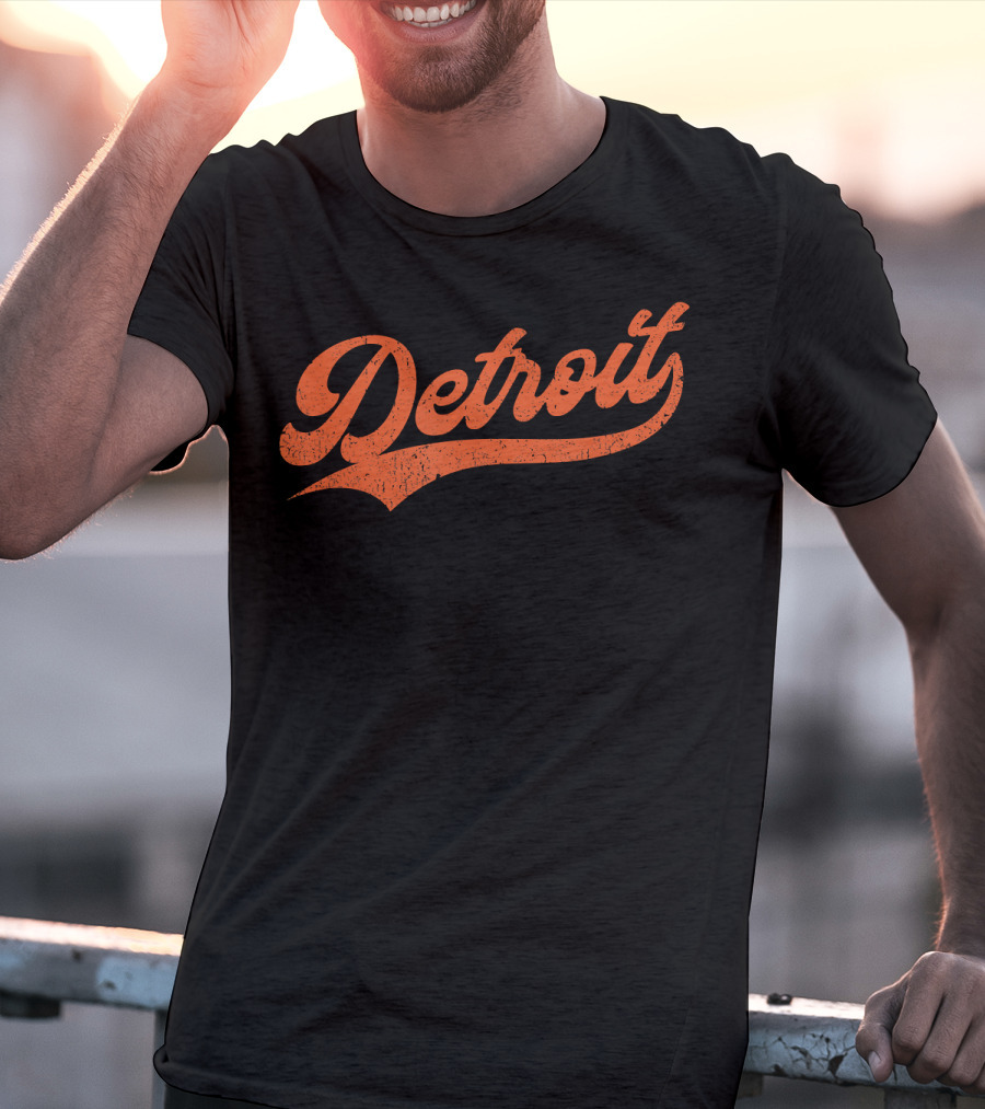 Detroit Vintage Baseball Script Logo Michigan Sports Retro T-Shirt