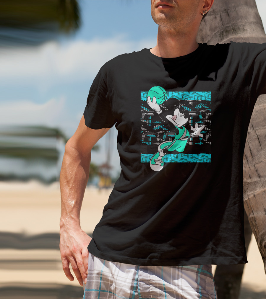 Mickey Mouse Basketball Slam Dunk Teal T-Shirt