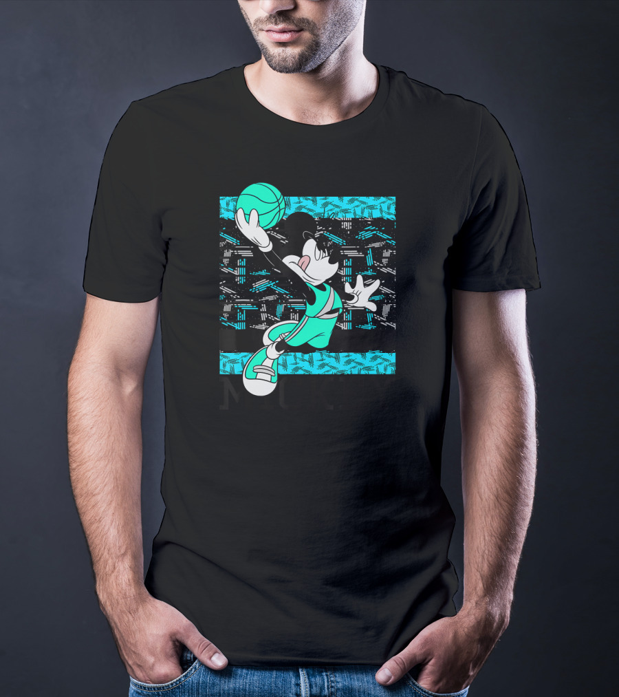 Mickey Mouse Basketball Slam Dunk Teal T-Shirt
