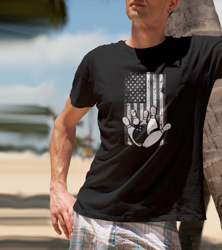 Distressed American Flag Bowling Spare Split Iconic T-Shirt
