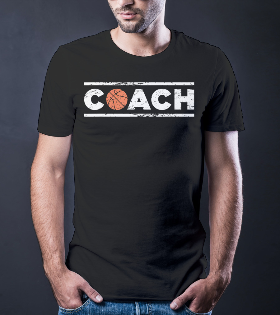 Distressed Basketball Coach Bold Lettering T-Shirt