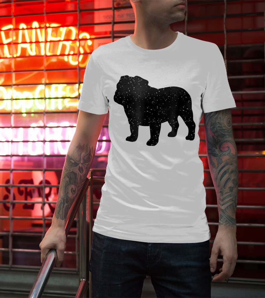 Distressed Black English Bulldog T-Shirt