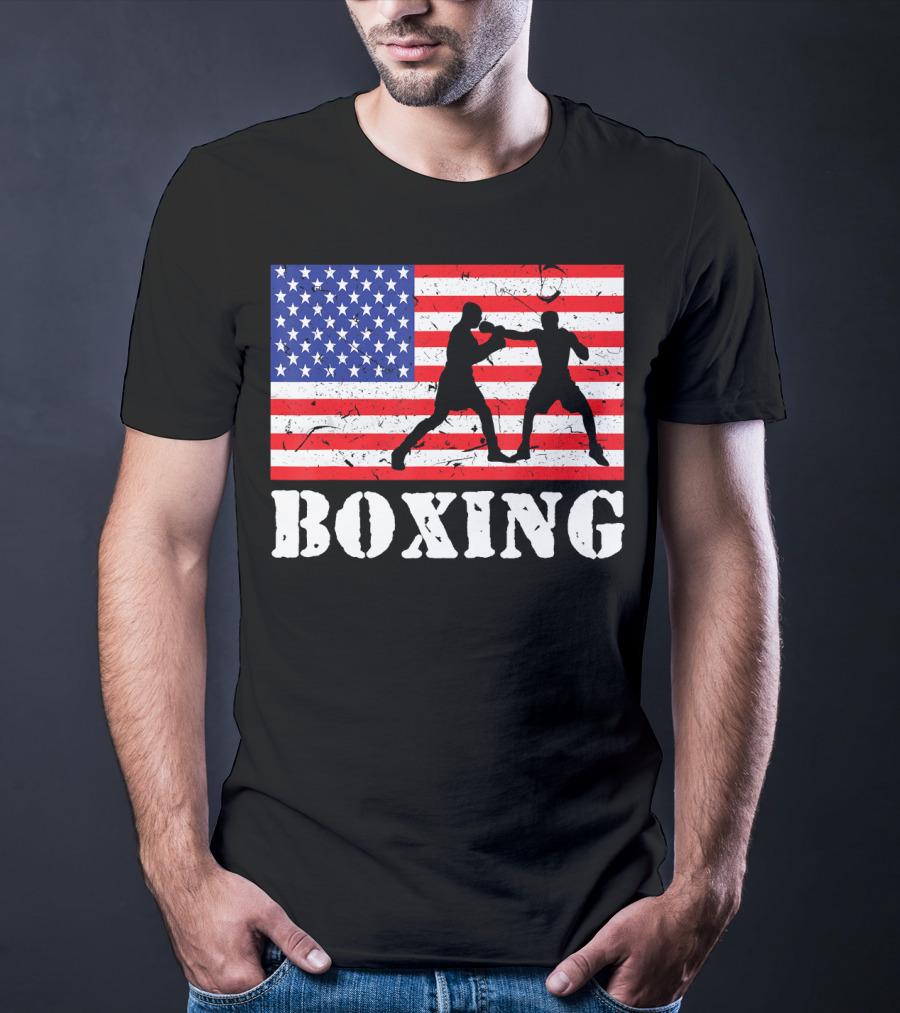 Distressed Boxing USA American Flag With Fighters T-Shirt
