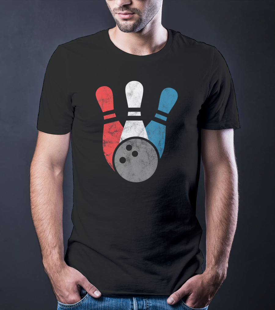 Distressed Bowling Red White Blue Bowling Pins T-Shirt