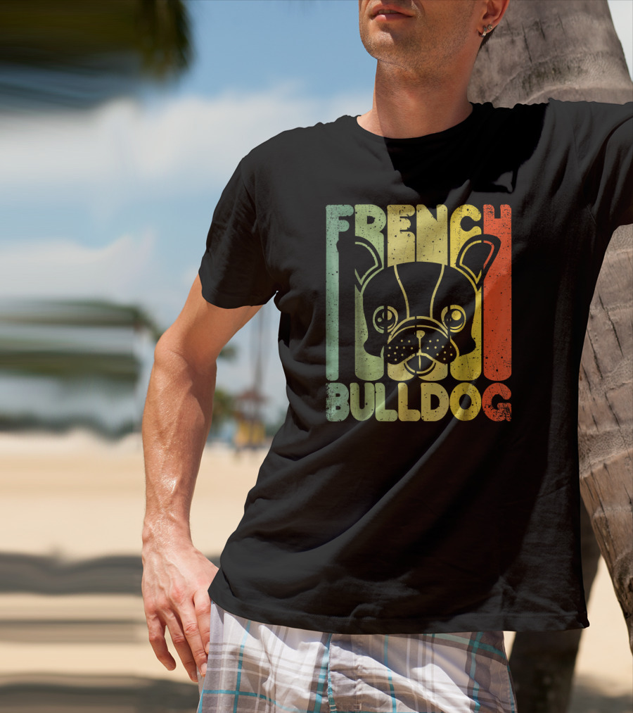 Distressed French Bulldog Vintage Rainbow Stripes T-Shirt