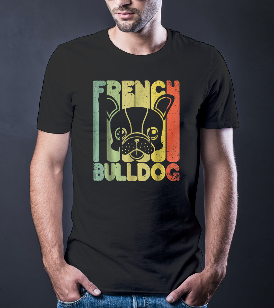Distressed French Bulldog Vintage Rainbow Stripes T-Shirt