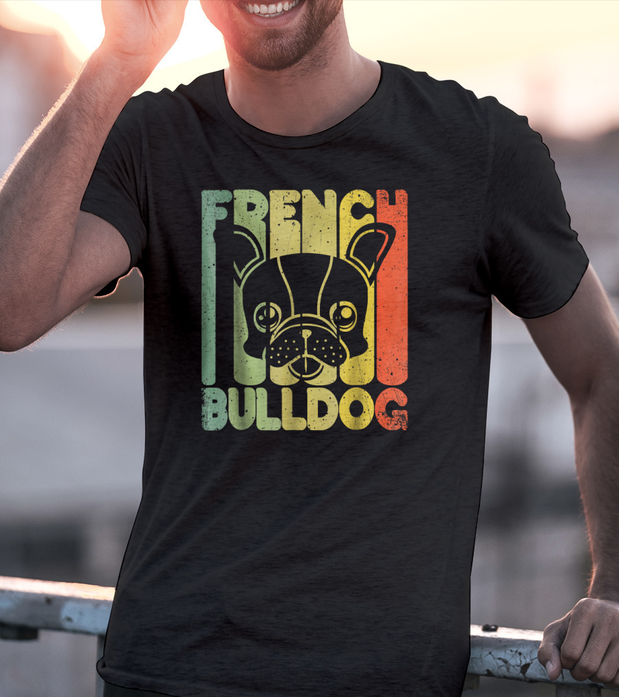 Distressed French Bulldog Vintage Rainbow Stripes T-Shirt
