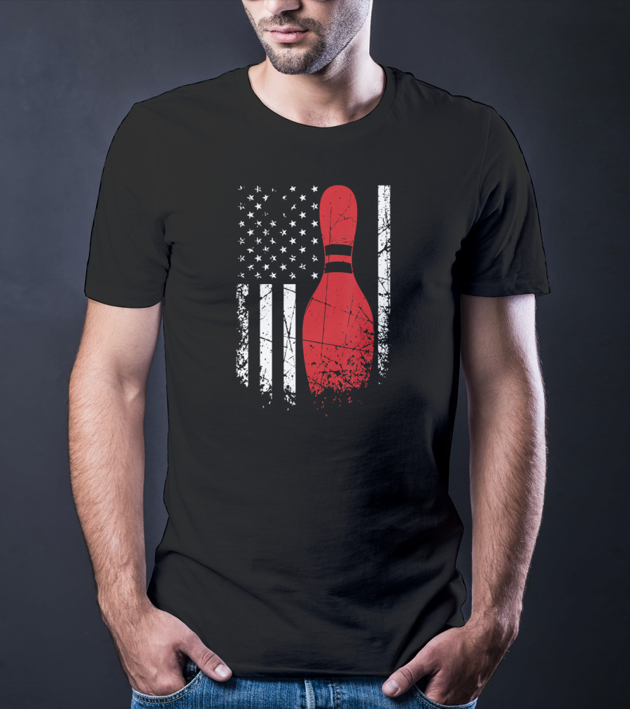 Distressed Patriotic Flag With Bowling Pin T-Shirt