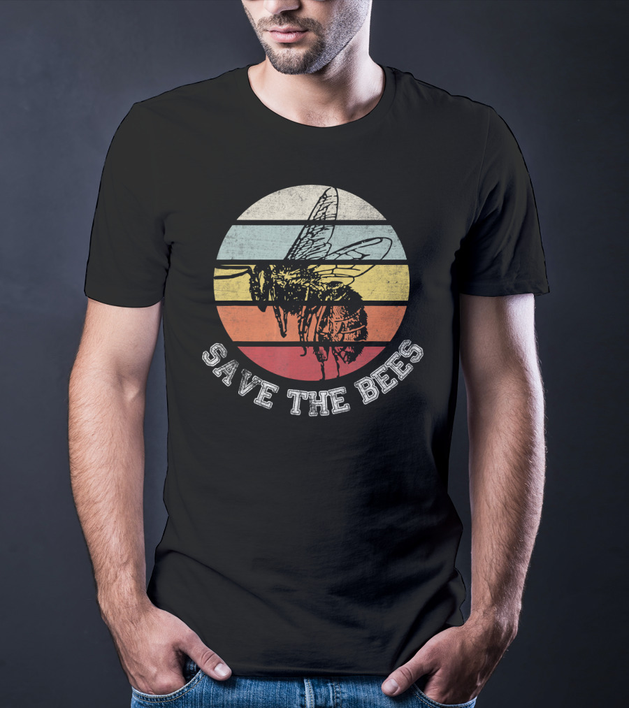 Save The Bees Distressed Vintage Rainbow Stripe T-Shirt
