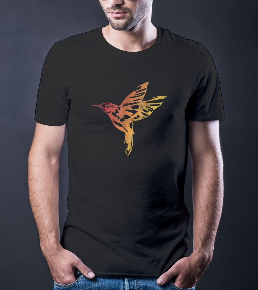 Distressed Colorful Hummingbird Flying T-Shirt