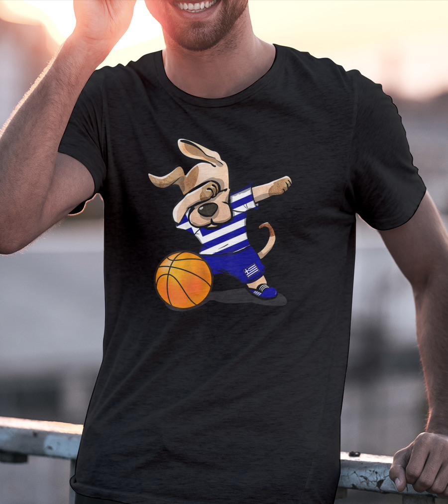 Dog Dabbing Basketball Greece Greek Jersey T-Shirt