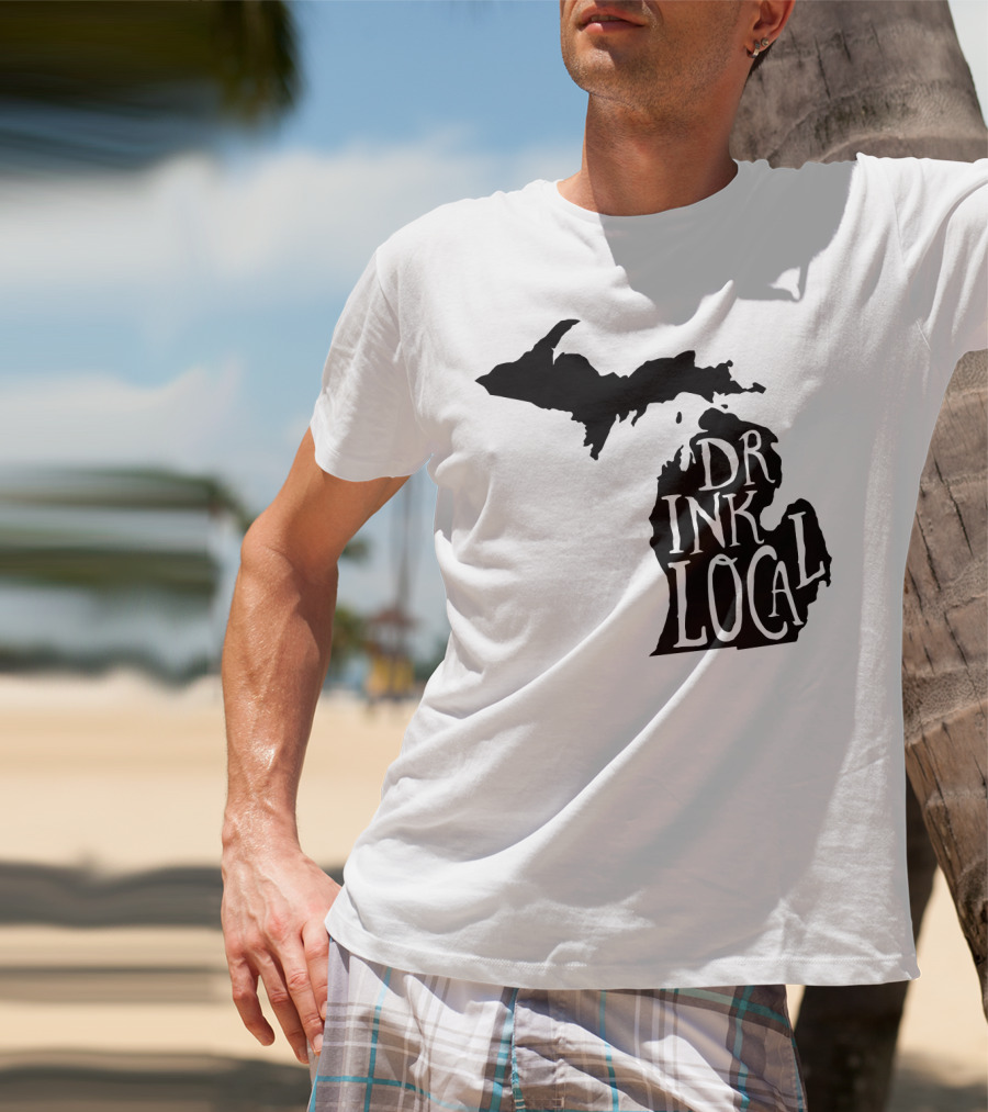 Drink Local Michigan State Outline Craft T-Shirt