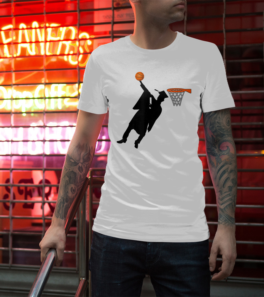 Graduation Basketball Dunk Silhouette With Cap And Basketball Hoop T-Shirt