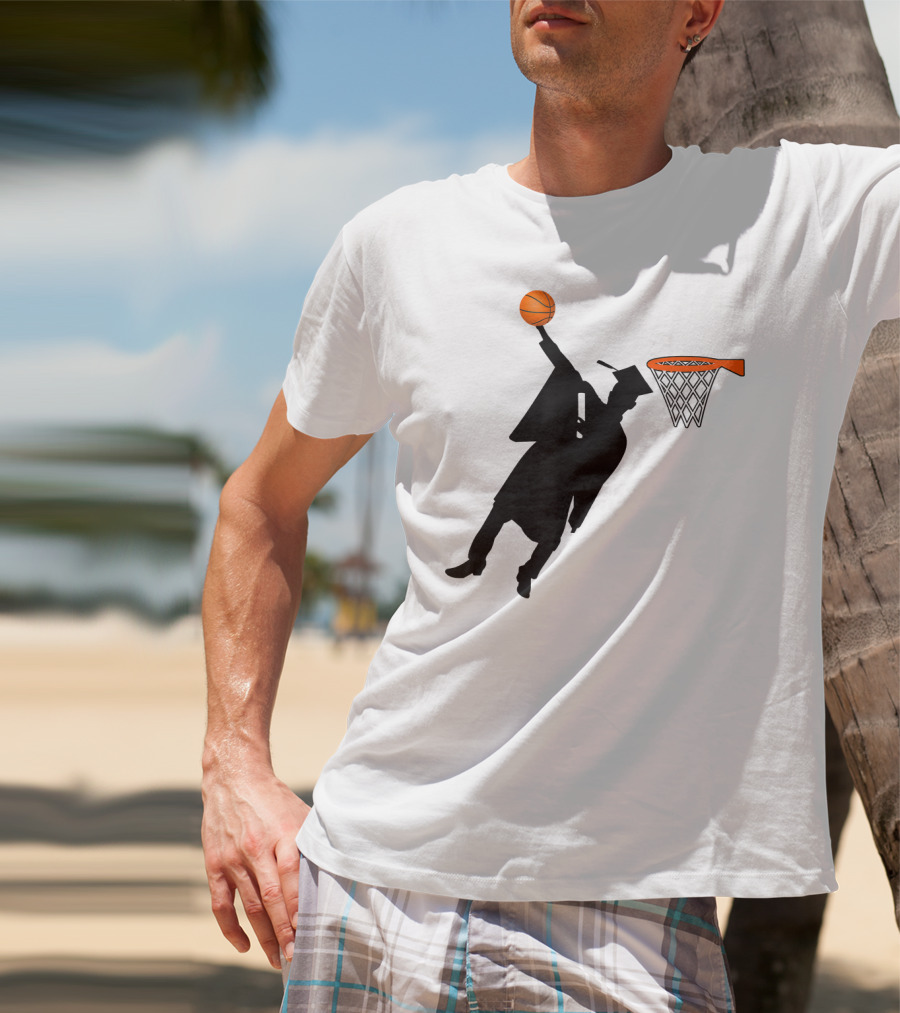 Graduation Basketball Dunk Silhouette With Cap And Basketball Hoop T-Shirt