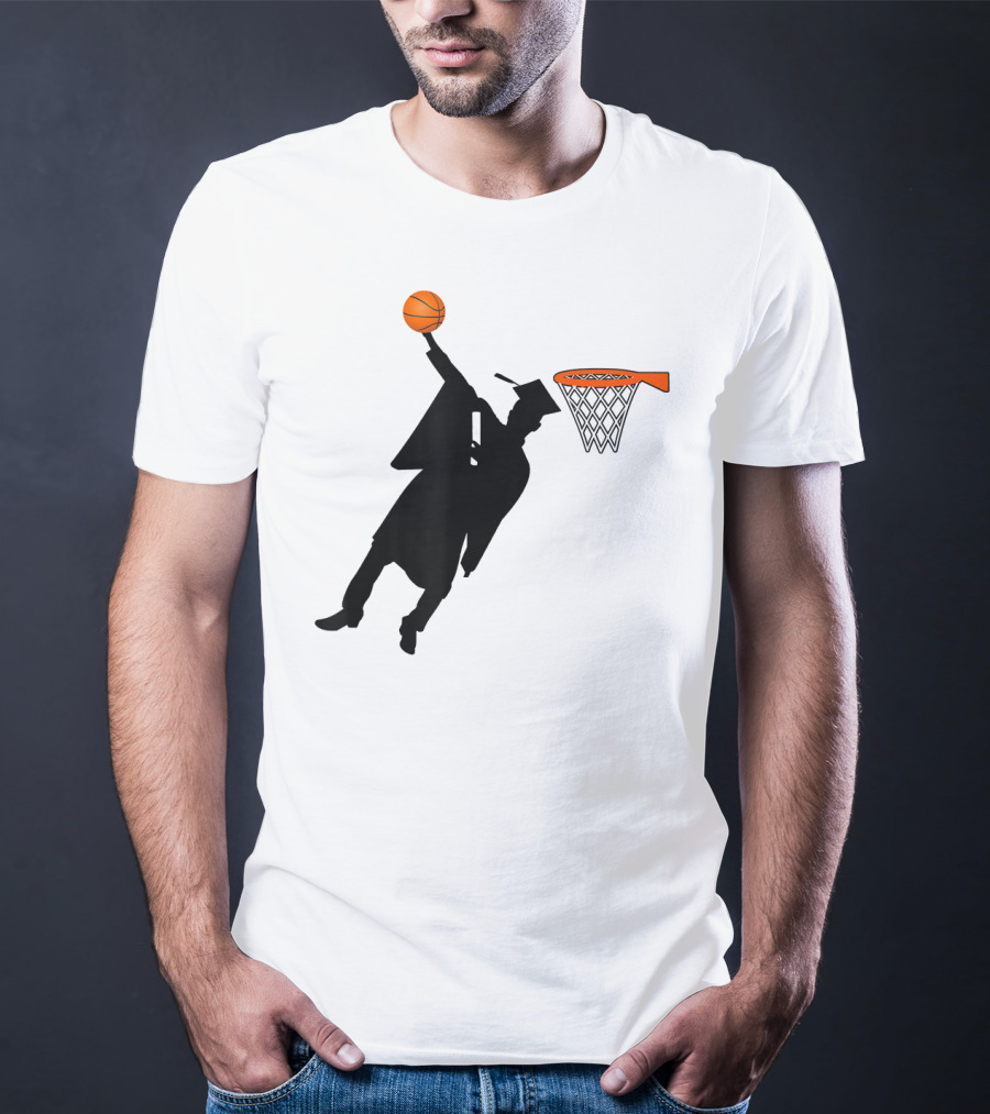 Graduation Basketball Dunk Silhouette With Cap And Basketball Hoop T-Shirt