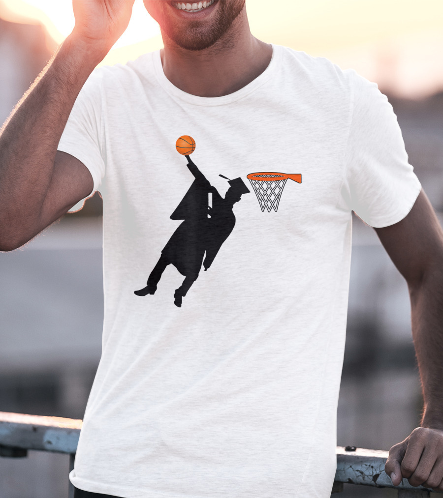 Graduation Basketball Dunk Silhouette With Cap And Basketball Hoop T-Shirt