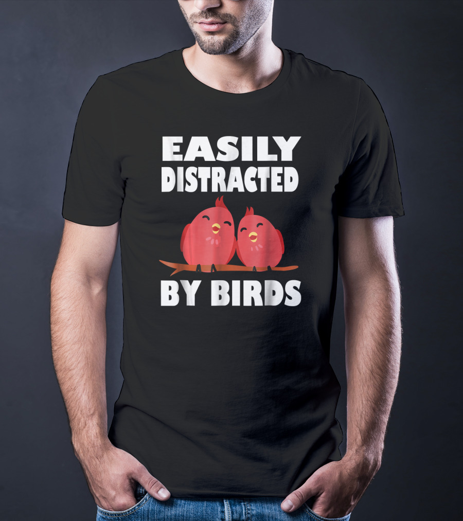 Easily Distracted By Birds Red Cartoon Style Bird Pair T-Shirt