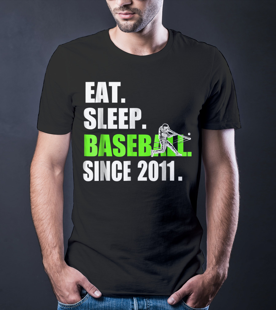 Eat Sleep Baseball Since 2011 Batter Swinging T-Shirt