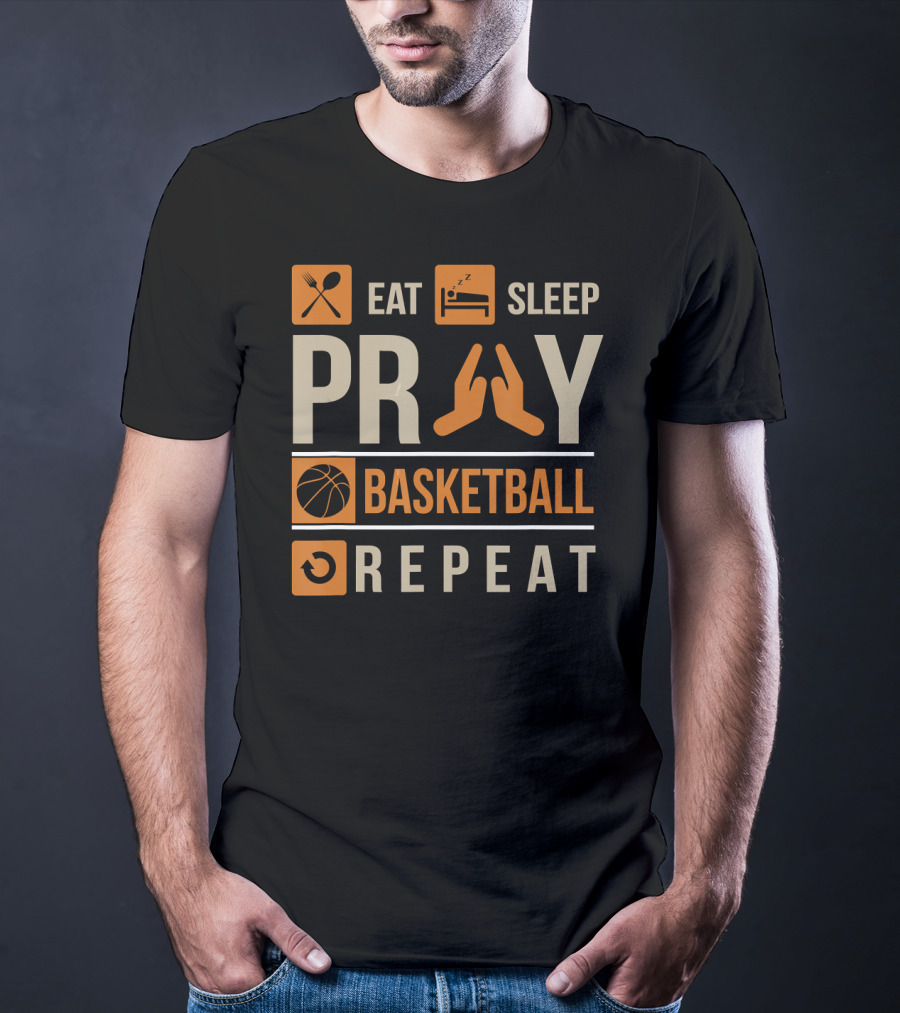 Eat Sleep Pray Basketball Repeat Catholic Basketball Lovers Faith-Based Sports Routine T-Shirt
