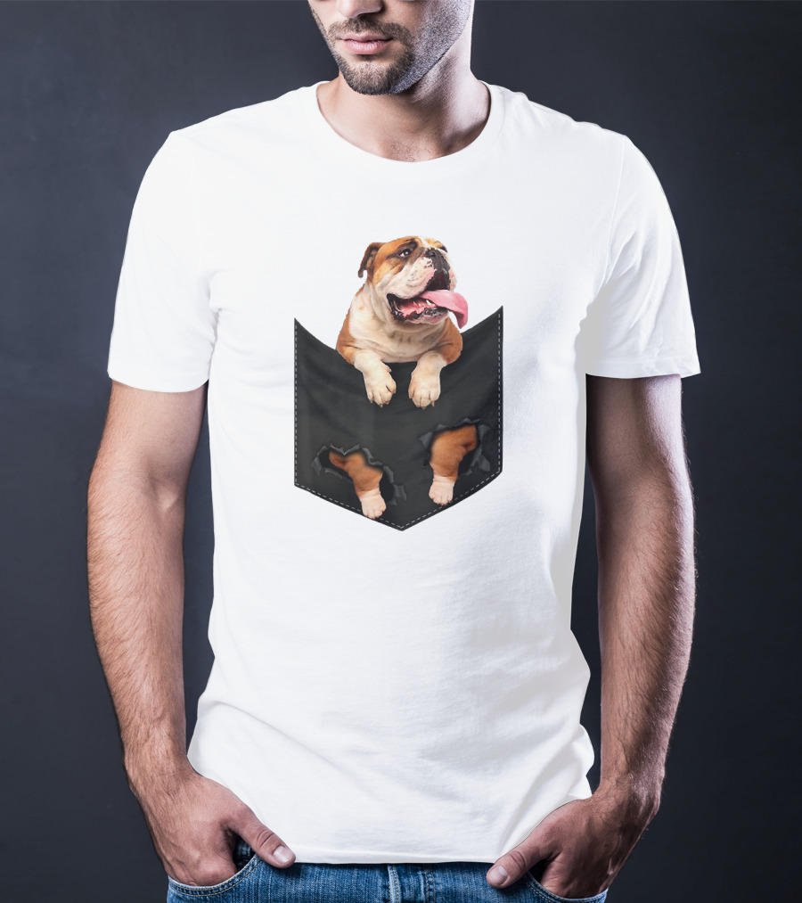 English Bulldog Pocket Mid Bulldog Peeking Out T-Shirt