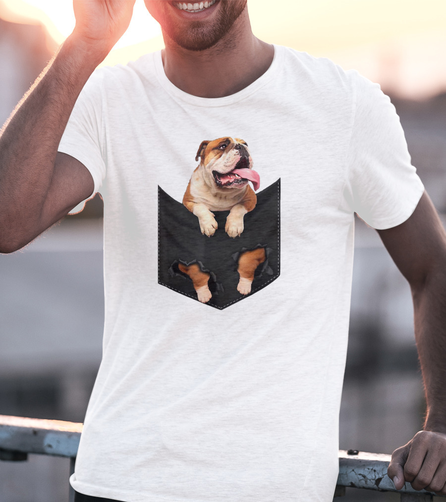 English Bulldog Pocket Mid Bulldog Peeking Out T-Shirt